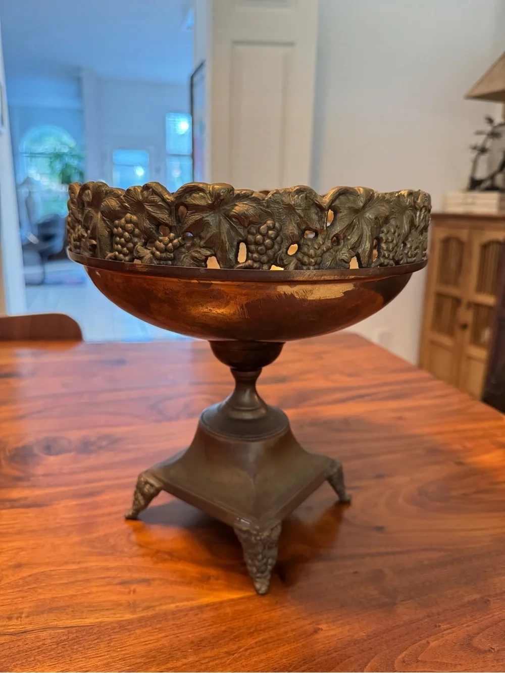Andrea By Sadek Brass Compote Planter Pedestal Grapevine Detail 9.5